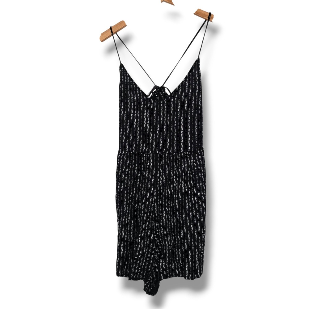 Volcom Womens Black White Striped Spaghetti Strap Open Back Romper Size Small